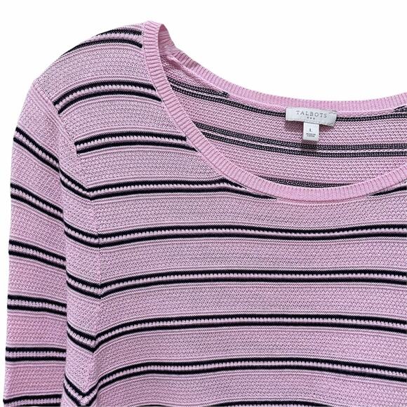 Talbots Striped Bell Sleeve Cotton Tunic Sweater Pink Women's Size Large - Picture 4 of 7